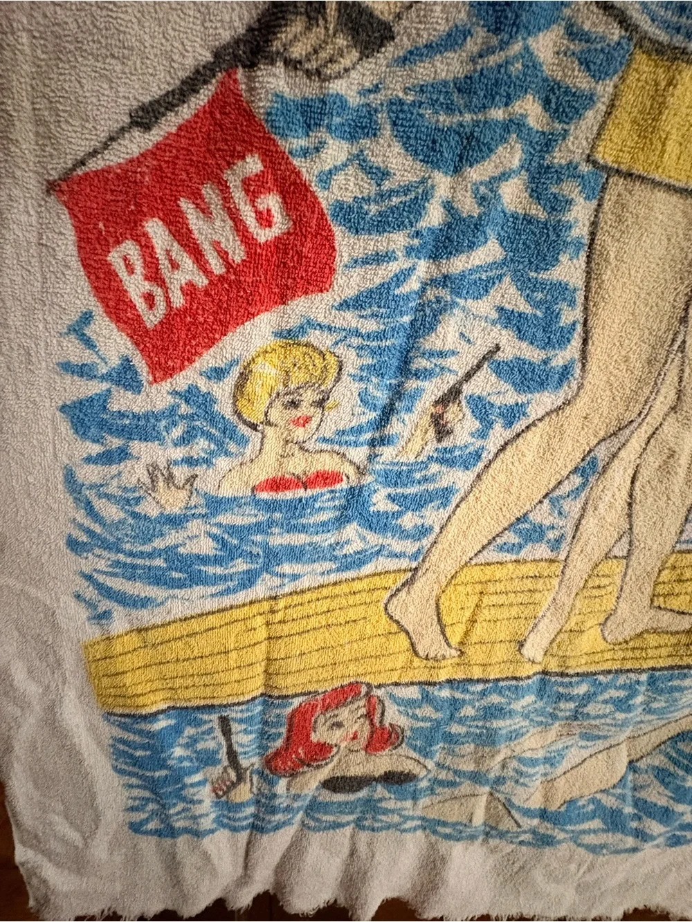Vintage 1960s Secret Agent 006½ James Bomb Beach Towel Pin Up Novelty USA
